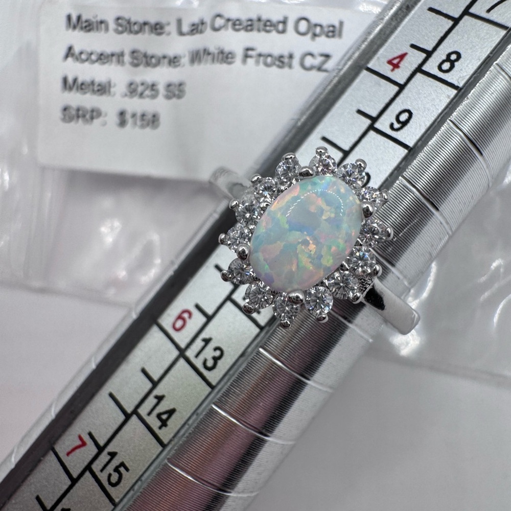 Ryze Party Elegant Silver Lab Created Opal Ring with White Frost CZ Accents